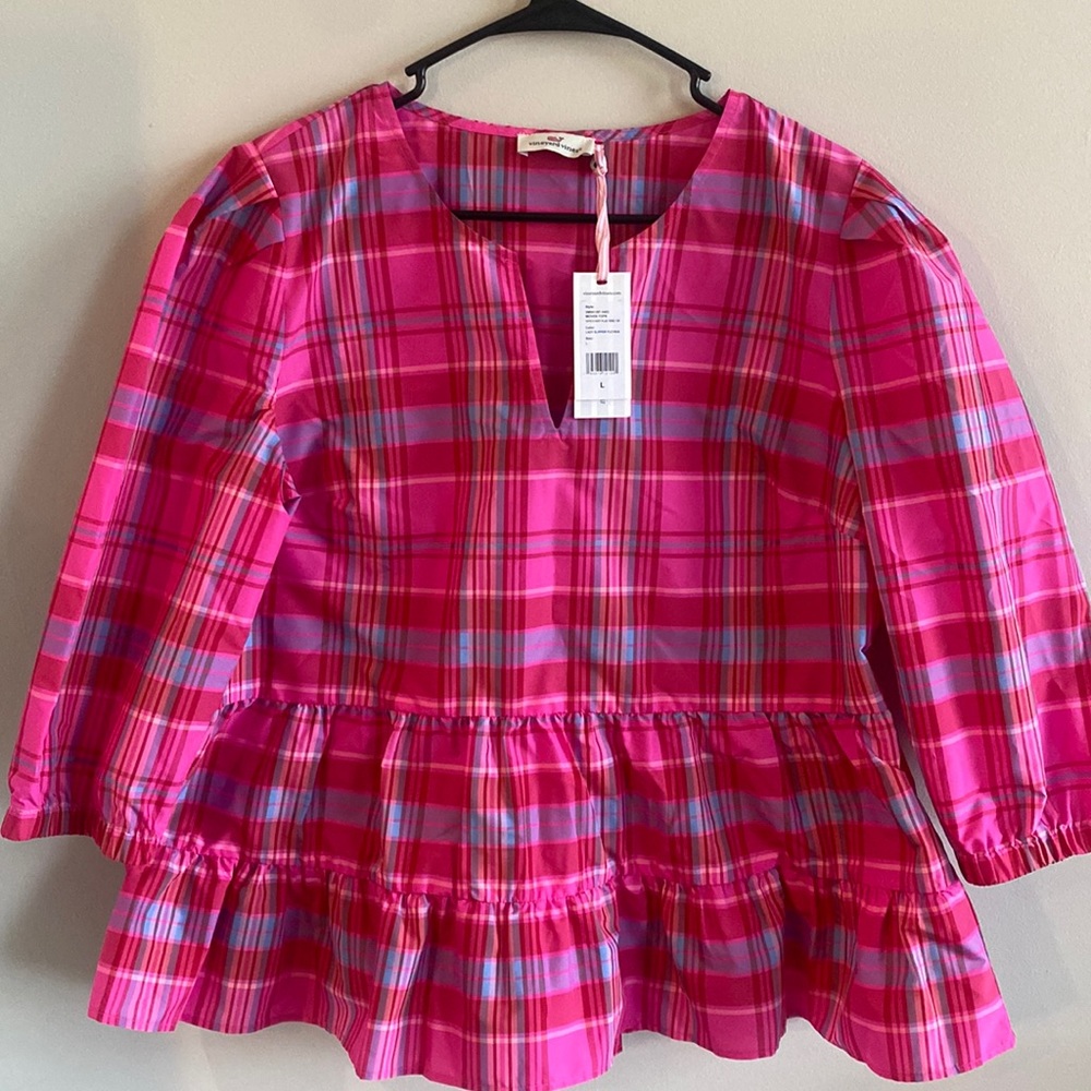 vineyard vines & tuckernuck taffeta party plaid tiered top